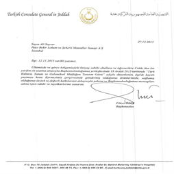 2016 Cidde Başkonsolosluğu / Teşekkür Mektubu